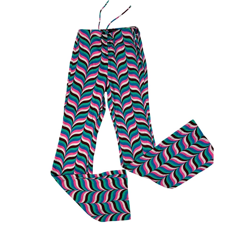 Zara Retro Printed Boho Lounge Pants‎ Wide Leg Drawstring Waist Colorful XS